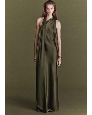 Mango Asymmetrical Bow-Neck Dress - Green
