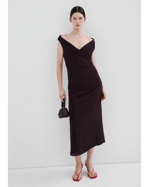 Mango Ruched Dress With Crossover Neckline - Brown