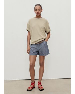 Mango Gestreifte Denim-Shorts Mit Abnähern - Natur