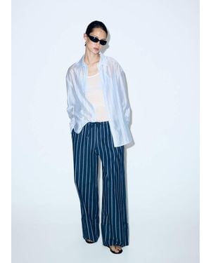 Mango Turn-Up Hem Striped Trousers - Blue