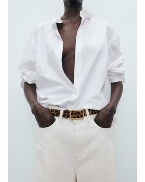Mango Leopard Leather Belt - White
