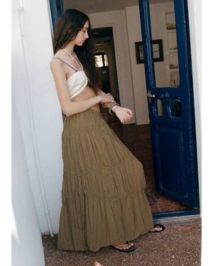 Mango Gathered Skirt With Bead Embellishment - Brown