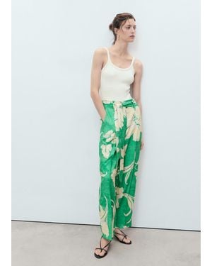 Mango Printed Trousers With Belt - Green