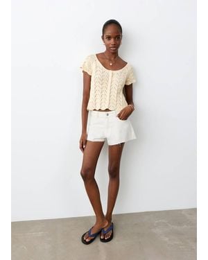 MANGO TEEN High-Waist Frayed Hem Shorts - White