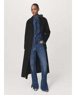 Mango Wool Coat With Handmade Belt - Blue