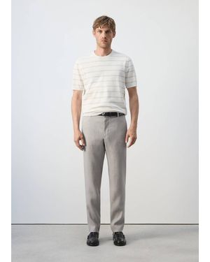 Mango Slim Fit Striped Jersey T-Shirt - Gray