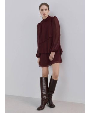 Mango Ruffle Dress With Draped Neckline - Purple