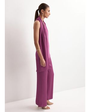 Mango Satin Straight-Fit Trousers - Purple