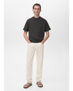 Mango Textured Cotton T-Shirt - Black