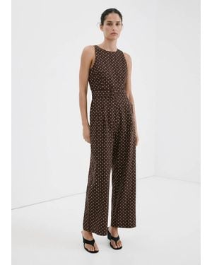 Mango Linen Jumpsuit With Polka-Dot Belt - Natural