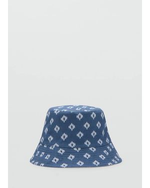 Mango 100% Linen Patterned Hat - Blue