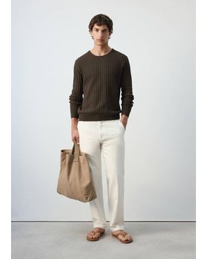 Mango Ribbed Cotton-Linen Blend Sweater - White