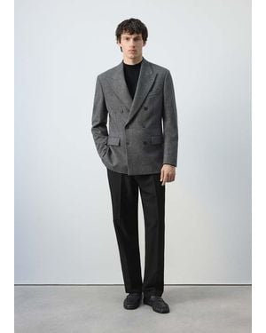 Mango Slim-Fit Double-Breasted Blazer - Grey
