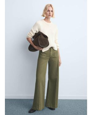 Mango Wide Leg Jeans With Pockets - Green
