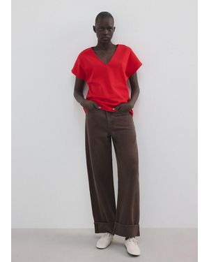 Mango V-Neck Cotton T-Shirt - Red