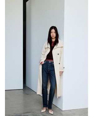 Mango Long Funnel Neck Belted Trench Coat - Natural