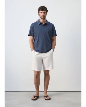 Mango Plain 100% Cotton Polo - Blue