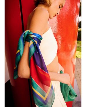 Mango Combined Striped Printed Scarf - Blue