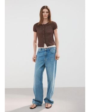 Mango Short-Sleeved Crochet Cardigan - Blue