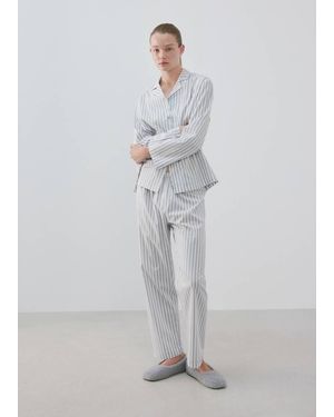 Mango Pantaloni Cotone Righe Blu - Grigio