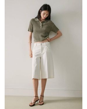 Mango Openwork Knitted Polo-Neck Jumper - Green