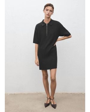 Mango Knitted Dress With Polo Neck - Black