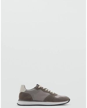 Mango Leather Mixed Trainers - Grey