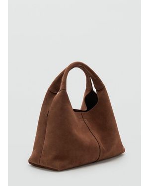 Mango Suede Shoulder Bag With Stitching - Brown