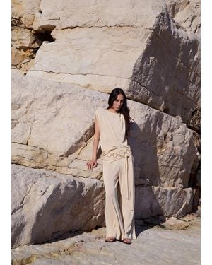 Mango Fine Knit Trousers With Knot Detail - Natural