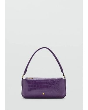 Mango Patent Crocodile-Effect Bag - Purple
