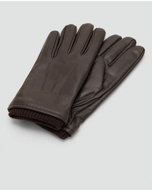 Mango 100% Leather Gloves With Ruffled Detail - Black