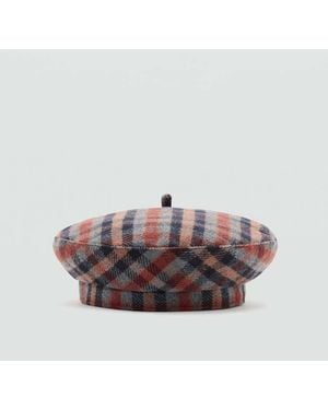 Mango Wool-Blend Checked Beret - Blue