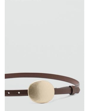 Mango Ceinture Cuir Boucle Ronde Chocolat - Gris