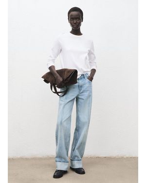 Mango Wide-Leg Jeans With Turn-Up Hem - White
