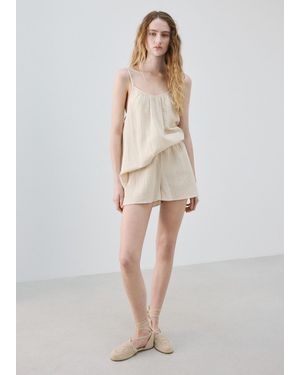 Mango Plain Cotton Pyjama Shorts - Natural