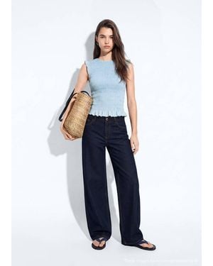 MANGO TEEN Ruched Top With Frill Detail - Blue