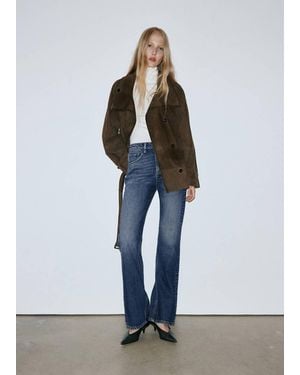 Mango Jeans A Zampa A Vita Media Blu Scuro - Bianco