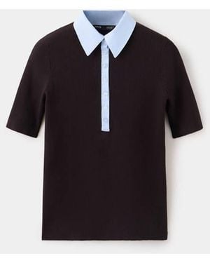 Mango Ribbed Jumper With Contrasting Collar - Black