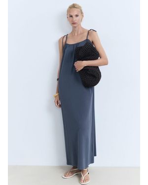Mango Baumwollkleid Mit Schleifen - Blau