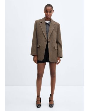 Mango Lapels Houndstooth Suit Blazer - Brown
