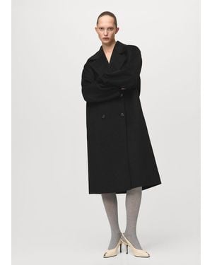 Mango Handmade Oversized Wool Coat - Black