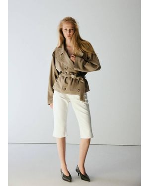 Mango Fitted Belted Trench Coat Sabbia - Bianco