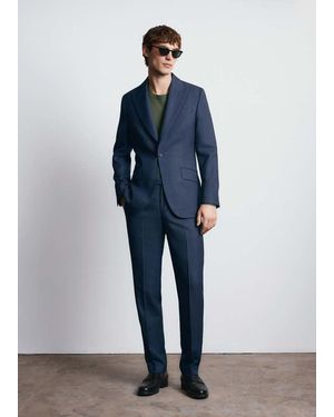 Mango Slim Fit Trousers 100% Vitale Barberis Canonico Wool - Blue