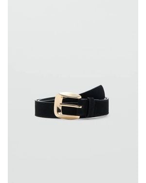 Mango Suede Belt With Square Buckle - Black