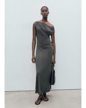 Mango Asymmetrical Pleated Dress Charcoal - Gray