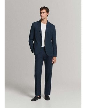 Mango Slim-Fit Suit Jacket Made From A Linen-Lyocell Blend - Blue
