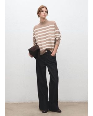 Mango Oversized Striped Turtleneck Jumper - White