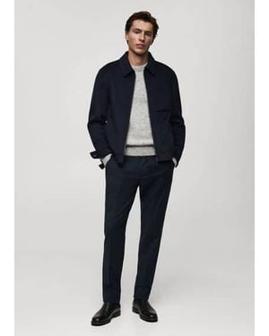 Mango Handmade Wool Jacket With Zip Dark - Blue