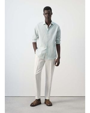 Mango Camicia Seersucker Texture Righe Verde Pastello - Grigio