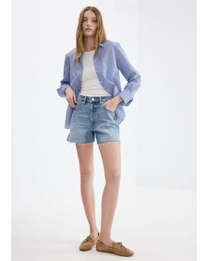 Mango Denim Shorts With Frayed Hem - Blue